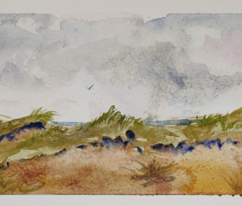 Winter Sand Dunes Watercolour painting of winter soft edges and light on the sand dunes of the south coast, NSW.