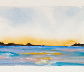 South Coast Sunrise Postcard watercolour painting of that magical time of soft colours during a south coast sunrise.